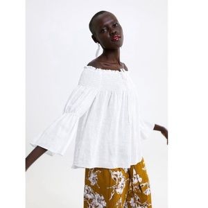 ZARA - Linen Flowy Off-Shoulder Top
